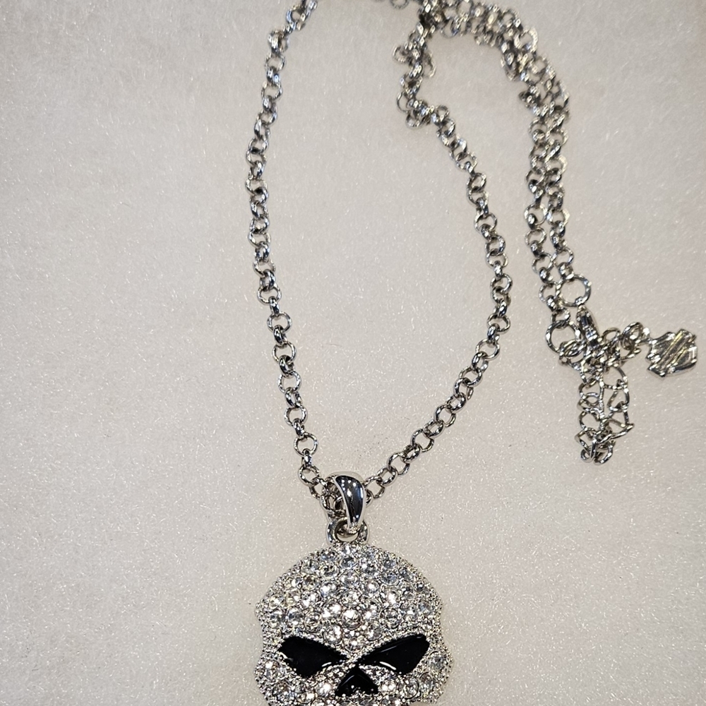 Silver Skull Harley Davidson Pendant Necklace